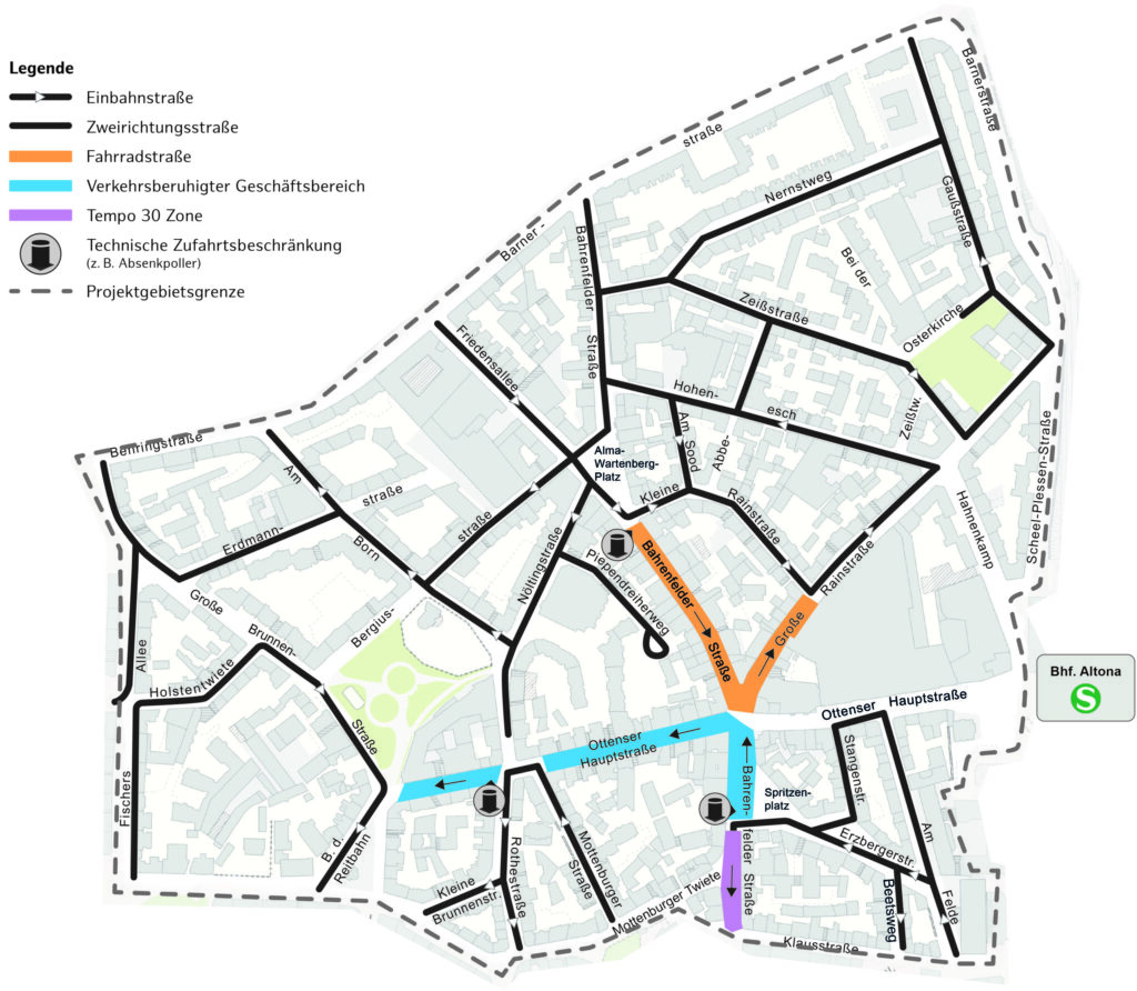 Karte des Kerngebiets freiRaum Ottensen