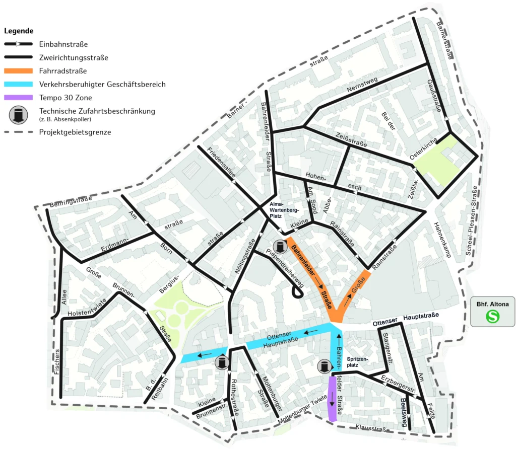 Karte des Kerngebiets freiRaum Ottensen